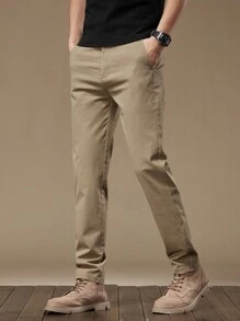 Men's Straight-Leg Casual Pants, Solid Color, Versatile For Business And Daily Wear