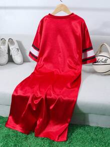 Tween Girl Letter Graphic Ruffle Hem Tissue Dress - Red - View 2