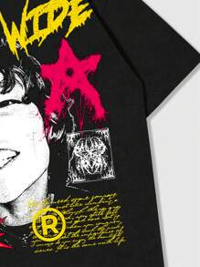 ROMWE MEN Street Life T-shirt imprimé à manches courtes pour hommes, convient pour le port quotidien au printemps et en été