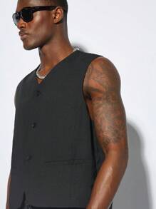 Manfinity VCAY 2 pezzi Uomo Estate Splendido Gilet Fazzoletto Casual Intrecciato Adatto Per Feste Di Ognissanti E Lavoro Scolastico