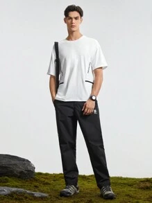 In My Nature 男士字母印花拉鍊口袋短袖戶外T恤 - 杏色 - 查看 8