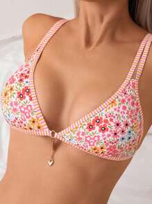 Floral Print Triangle Bikini Top Summer - Multicolor - View 5