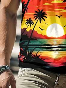 Manfinity RSRT Men Tropical Print Tank Top For Summer, Men Tank Tops Beach, Graphic Tees Men Sleeveless, Beach Tank Tops Men - Black - View 4