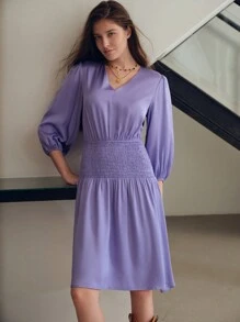 MOTF PREMIUM Kleid mit gerafftem Taille- und Laternenärmel