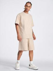 Manfinity VCAY 男士寬鬆圓領短袖T恤，繡有英文字母，適合夏季 - 杏色 - 查看 6