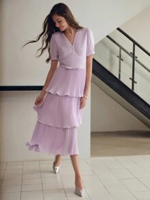 MOTF PREMIUM 褶皺層疊飄逸洋裝 - 淡紫色 - 查看 4