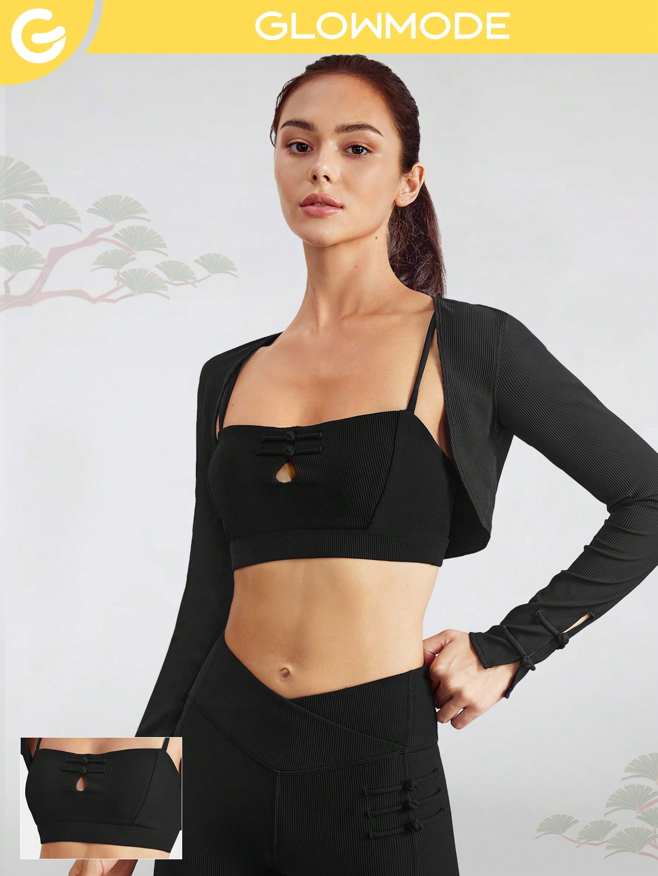 1pc Soft Ribbed Year Incoming Iconic Pankou Knot Long Sleeve Shrug Active Crop Cardigan Without Bra