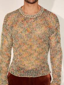 Manfinity Homme Men's Spring Summer Fashionable Hollow Out Cable Knitted Casual Sweater In Colorful, For Friends, Party - Multicolor - View 8