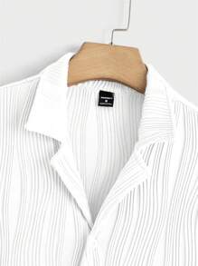 Manfinity Homme Men's Solid Color Single-Breasted Short Sleeve Top And Drawstring Waist Shorts Casual Set, Summer - White - View 8