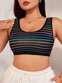 SHEIN Plus Size Áo Bralette sọc đầy màu sắc thông thường & Áo ngực không dây - màu đen - Xem 5