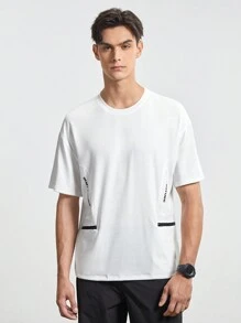 In My Nature 男士字母印花拉鍊口袋短袖戶外T恤 - 杏色 - 查看 7