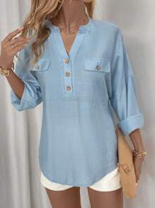 SHEIN LUNE Blusa de hombro caído con medio botón