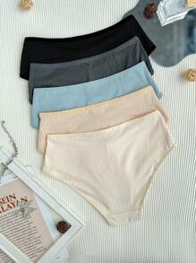 5pcs High-Elastic Comfortable Ribbed Triangle Underpants - Multicolor - View 2