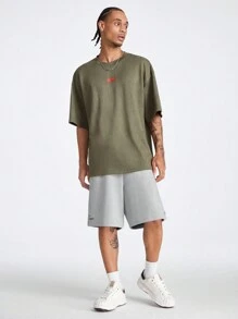 Manfinity NXTstreet Men's Loose Fit Straight Knit Shorts Printed With English Letters, Suitable For Summer - Grey - View 4