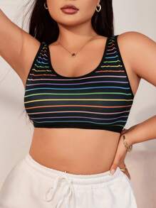 SHEIN Plus Size Áo Bralette sọc đầy màu sắc thông thường & Áo ngực không dây - màu đen - Xem 3