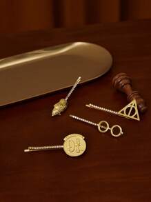 HARRY POTTER X SHEIN 4 Pcs Golden Geometric Pattern Fashion Hair Clips,Back To School - Gold - View 2