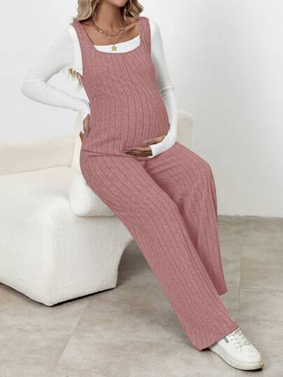 SHEIN Gravid Jumpsuit i enfärgad lös rem