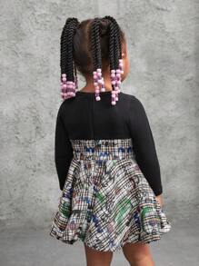 SHEIN Explorewe New Autumn Baby Girls' Fun Plaid & Printed Cool Y2K Style Everyday Casual Dress - Red - View 2