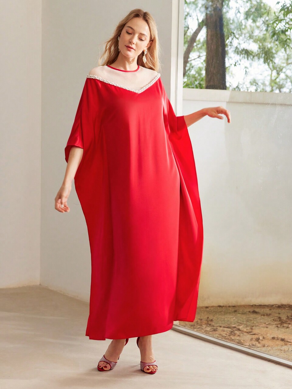 COLORBLOCK ROUND NECK CONTRAST MESH SUMMER DRESS