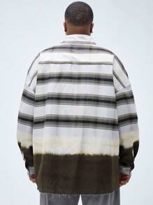 Manfinity VCAY 男士加大尺碼鬆身格紋織衫，具有英文字母圖案和下垂肩長袖，適用於秋冬季節 - 彩色 - 查看 5