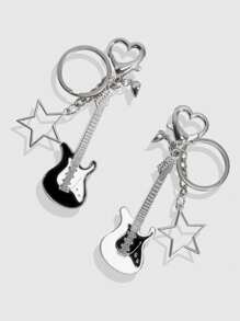2pcs Y2K Guitar Keychain, Suitable For Couples Or Friendship Keychains - Multicolor - View 4