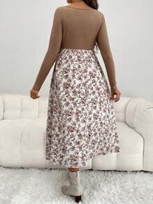 SHEIN Maternity Daily Full Print Round Neck Casual Nursing Dress