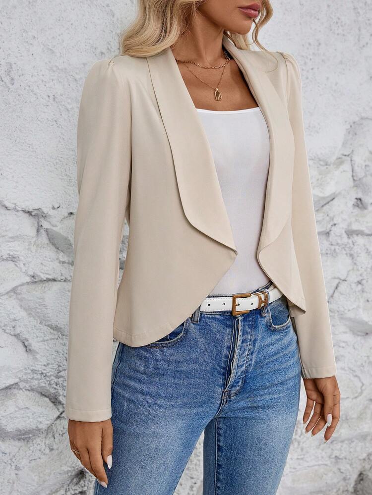 SHEIN LUNE Summer Casual Apricot Colored Lapel Ladies' Work Suit Jacket - Apricot - View 4