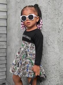 SHEIN Explorewe New Autumn Baby Girls' Fun Plaid & Printed Cool Y2K Style Everyday Casual Dress - Red - View 3