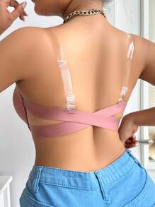 大尺寸純色前扣內衣帶鋼圈，1件 - 棕色 - 查看 4