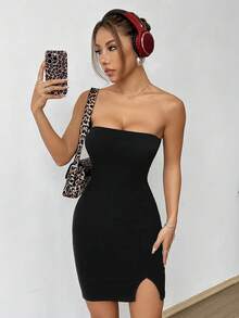 SHEIN Unity Vestido de tubo mini apertado sem alças, sólido e sexy de verão - Preto - Visão 3