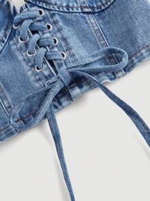 SHEIN MOD 前綁帶露背牛仔上衣 - 淺色水洗藍 - 查看 3