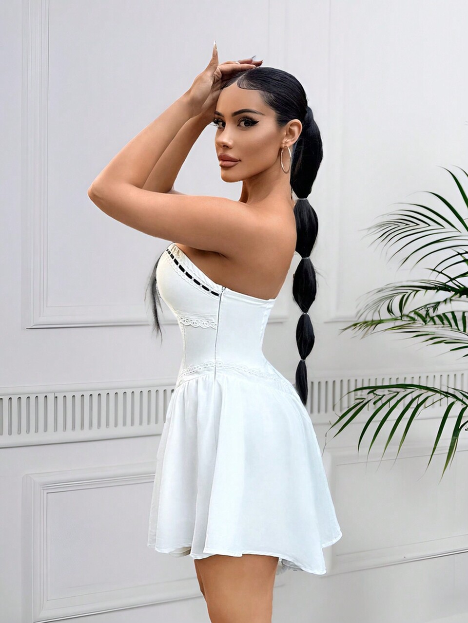 Ladies' Color-Block Strapless Asymmetrical Hem Jumpsuit With Wireless Design For Summer