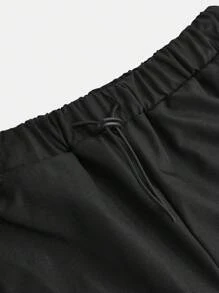 Tween 女童梭织拼接星星补丁抽绳阔腿休闲黑色长裤，带侧袋，返校季 - 黑色 - 查看 4