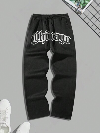 Manfinity Roughcore Men's Plus Size Letter Printed Jogger Shorts