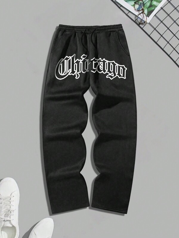 Manfinity Roughcore Shorts Jogger imprimés avec lettres pour hommes de grande taille