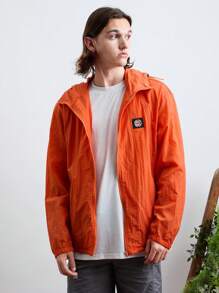 Manfinity RebelGame 男士編織時尚休閒純色寬鬆長袖拉鍊夾克外套，日常穿著 - 橘色 - 查看 4