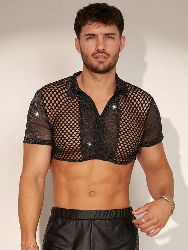 FeverCity Men's Mesh Contrast Short Sleeve Shirt, Perfect For Summer