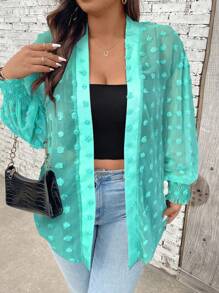 Calvaya Plus Swiss Dot Drop Shoulder Open Front Coat - Green - View 4