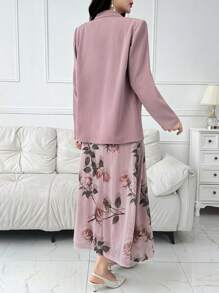Modelyn Conjunto de 2 piezas para mujer: vestido de tirantes con estampado floral y chaqueta de manga larga de unicolor