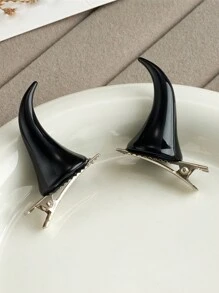 ROMWE Goth 1 cặp kẹp tóc sừng quỷ đen Halloween, lý tưởng để trang trí sân khấu, lễ hội và tiệc tùng Phụ kiện quỷ kẹp tóc kẹp tóc kẹp tóc - Nhiều màu - Xem 2