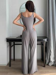 DAZY Knitted Dangle Strap Jumpsuit, Sleeveless, With Rope Strap, For Home Wear - Grey - View 2