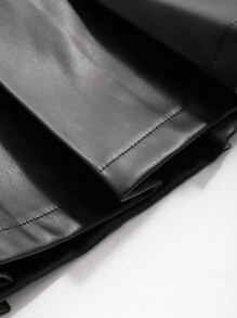 DAZY Women's Solid Color Pleated PU Skirt, Summer Leather Skirt - Black - View 8