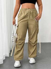 Flirla 大码女式多口袋编织腰带工装裤