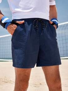 In My Nature Men Letter Graphic Drawstring Waist Outdoor Shorts - Blue - View 4