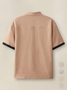 Manfinity VCAY Bộ áo sơ mi dệt tay ngắn dáng rộng cho nam, hoàn hảo cho mùa hè đi học - Màu Khaki - Xem 7