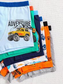 青少年男孩内衣趣味汽车印花6条装可追溯棉质平角内裤 - 彩色 - 查看 6