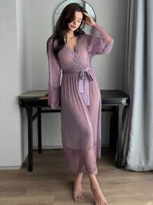 DAZY 性感蕾丝腰部收紧睡衣，搭配透明夜光材料拼布睡衣