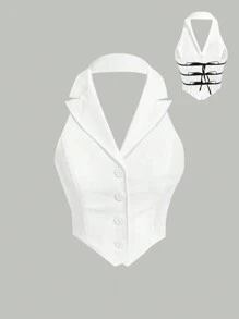 Sweetra Áo vest cổ yếm hở lưng gợi cảm mùa hè dành cho nữ - trắng - Xem 1