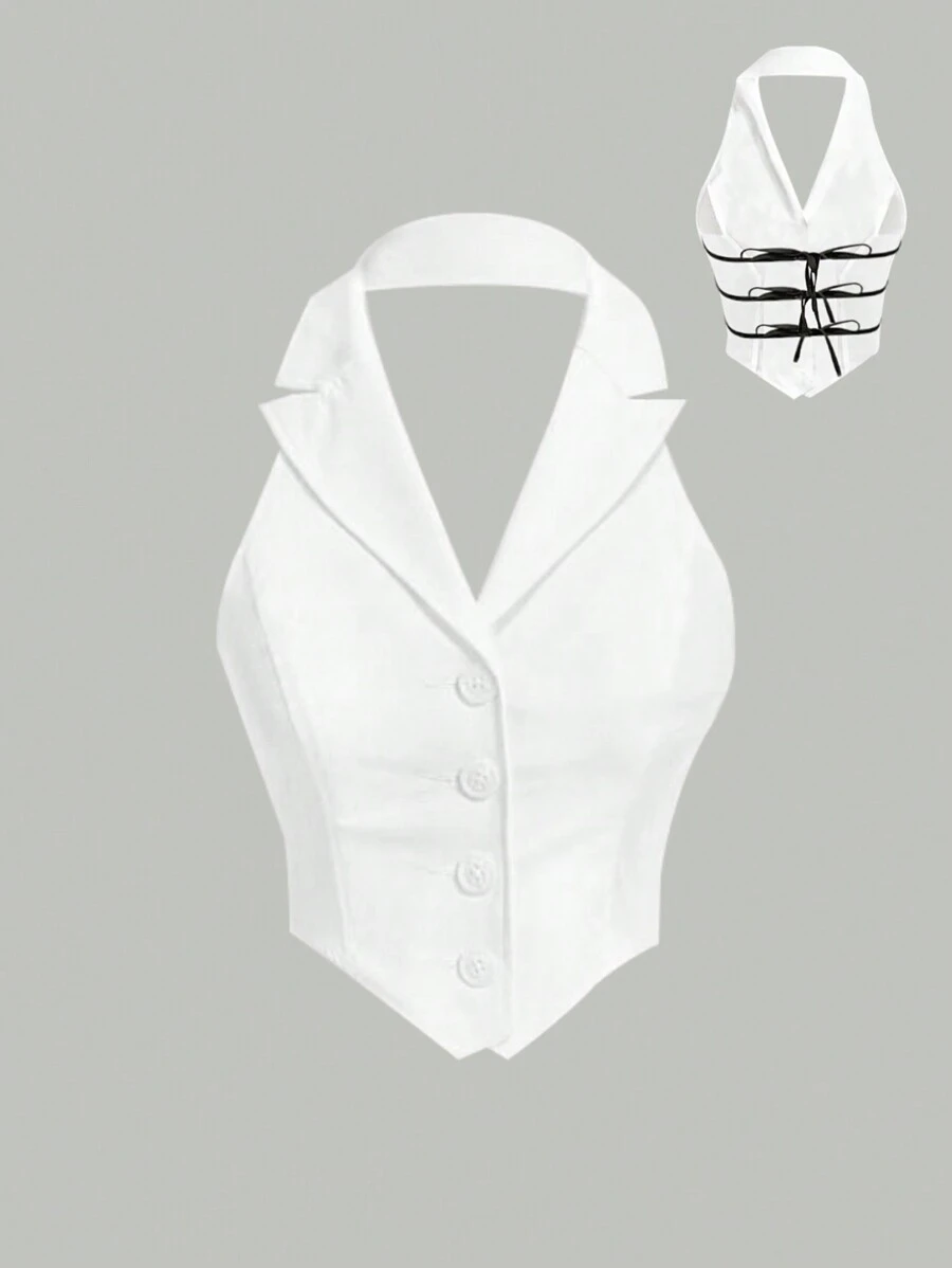 Sweetra Áo vest cổ yếm hở lưng gợi cảm mùa hè dành cho nữ - trắng - Xem 1