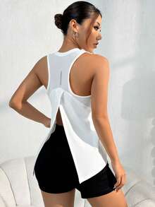 Split Back Sports Tank Top For Summer - Grey - View 3
